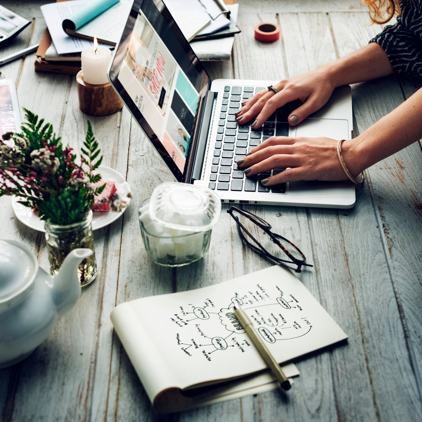 side view woman using computer laptop scaled